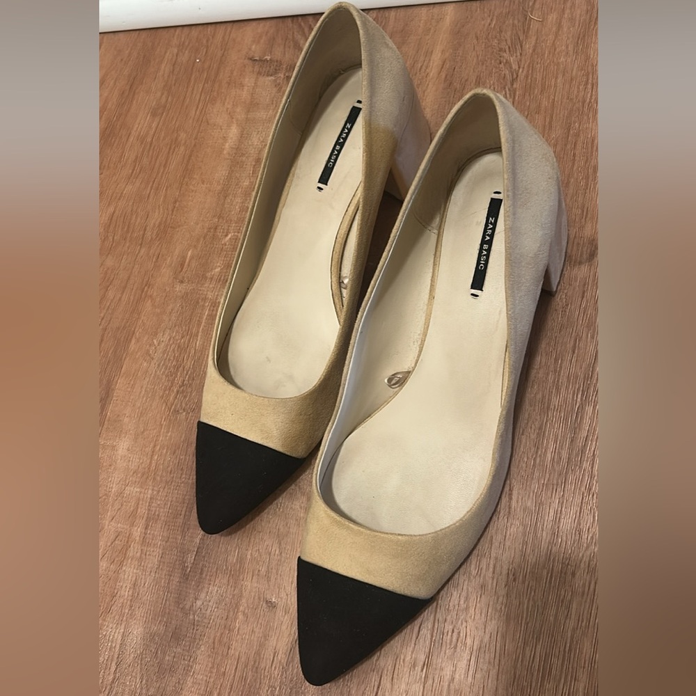 Zara Two-Tone Beige and Black Heels